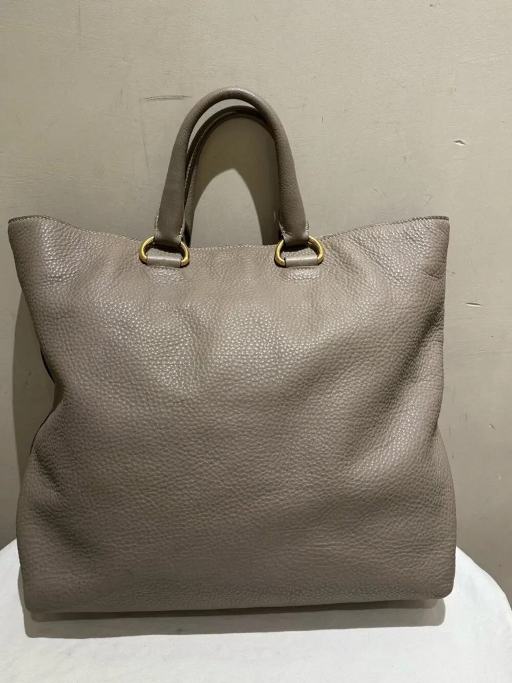 Prada Vitello Daino Elephant Grey Grain Leather Large Tote Handbag